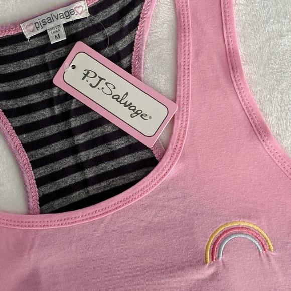 PJ Salvage Tank Lounge Embroider Rainbow Racer Back Pink Grey Black Stripe M NWT - Picture 8 of 8